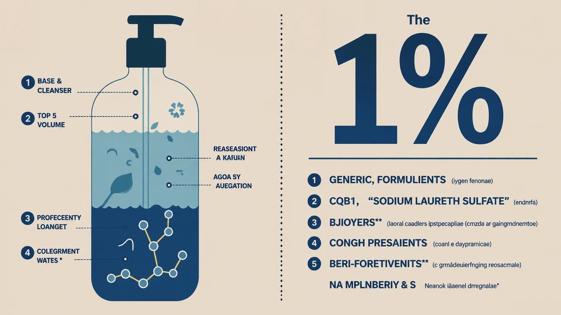 Infographic diagram illustrating shampoo ingredient concentration and the 1 percent threshold rule.webp